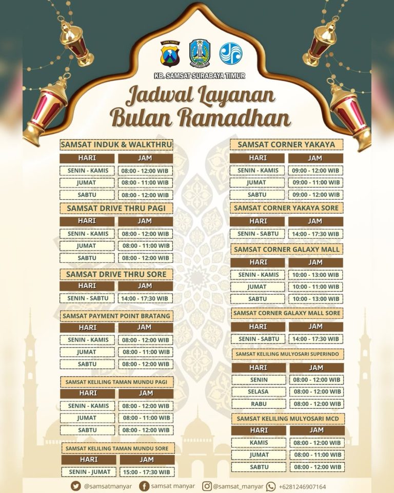 Jadwal Pelayanan Samsat Selama Bulan Ramadhan