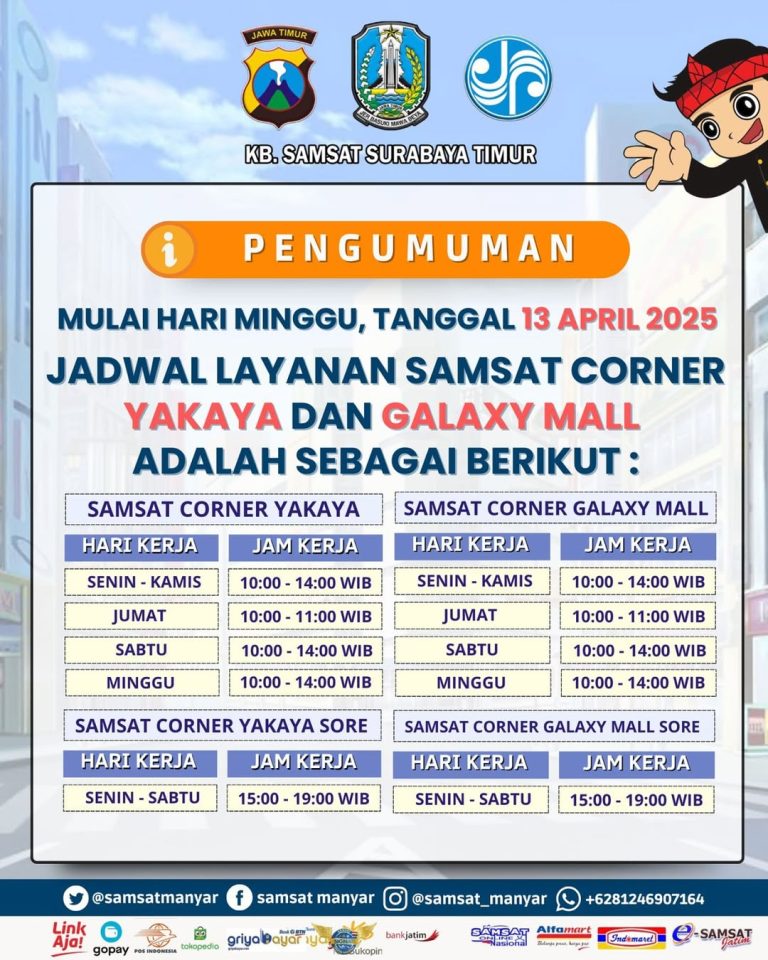 Pengumuman Jadwal Layanan Samsat Corner Yakaya & Galaxy Mall