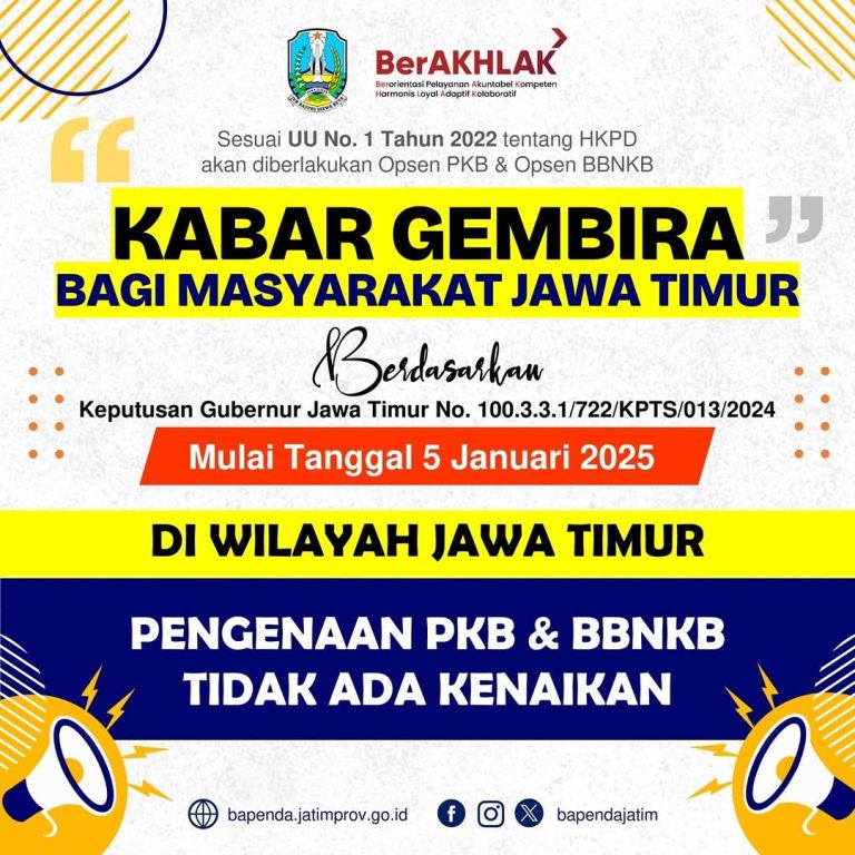 Pemprov Jatim Pastikan PKB & BBNKB Tidak Naik di 2025!
