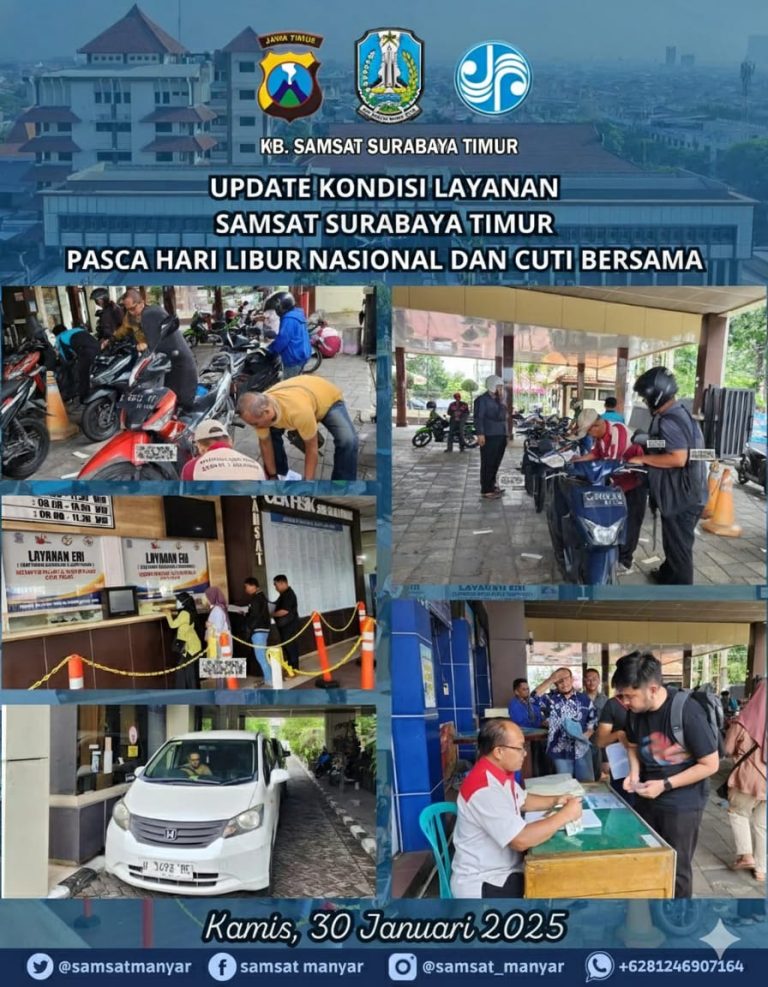 Update Kondisi Layanan Samsat Surabaya Timur 30 Januari 2025