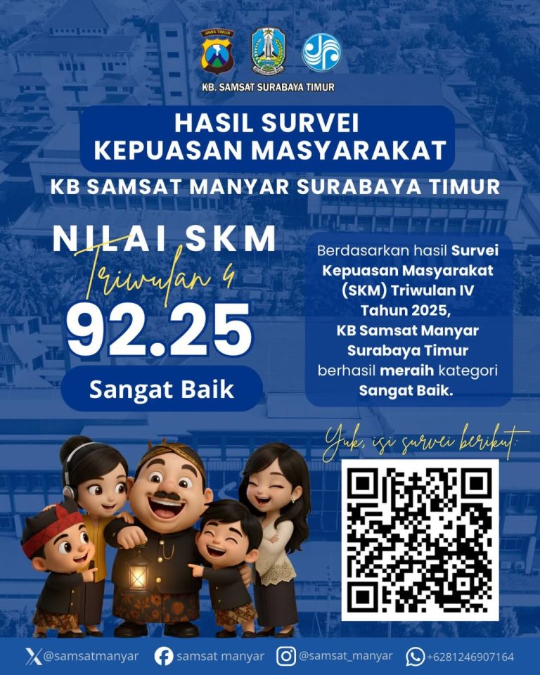 KB Samsat Manyar Surabaya Timur Raih Nilai SKM Triwulan IV 2025 Kategori Sangat Baik