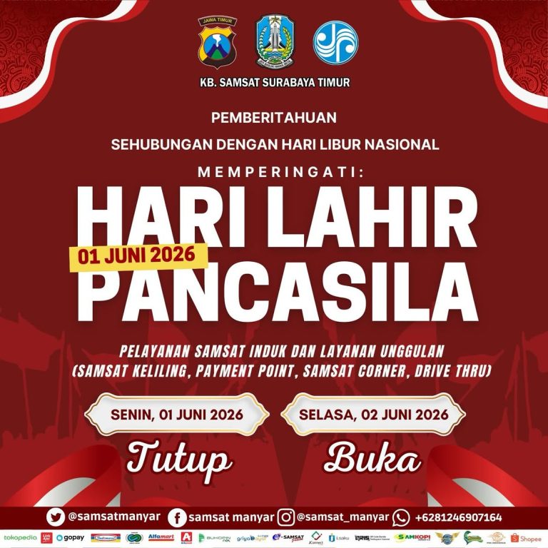 Pengumuman Libur Layanan Samsat Manyar dalam Rangka Hari Lahir Pancasila 2026
