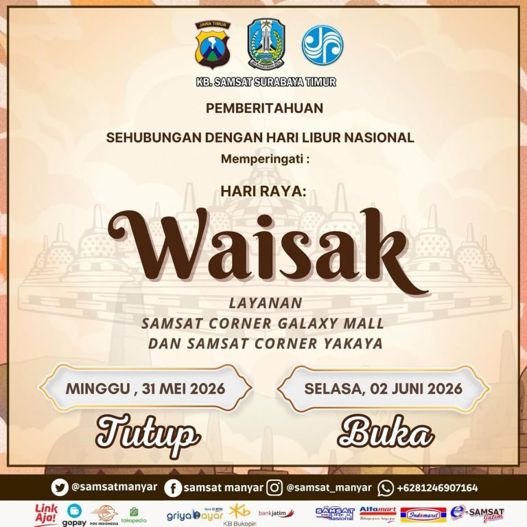Pengumuman Libur Layanan Samsat Corner dalam Rangka Hari Raya Waisak 2026